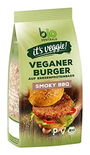 biozentrale Veganer Burger Smoky BBQ 170 g ca. 4 Burger, vegane Fleisch-Alternative aus Erbsenprotein, hoher Proteingehalt, ohne Soja, zum Braten und Grillen