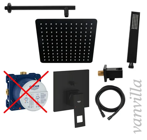 vanvilla Duschset Regendusche mit Duscharmatur Grohe Unterputz GS01-ob schwarz