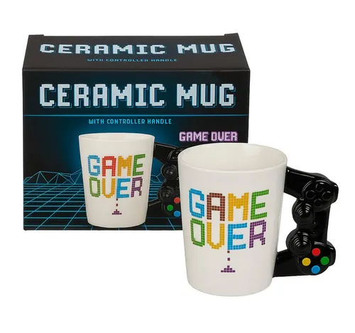 what the shop Tasse Game Over Becher mit Controller-Griff 350ml Dolomit Gamer Retro, Gamer-Becher mit Spaßfaktor pur