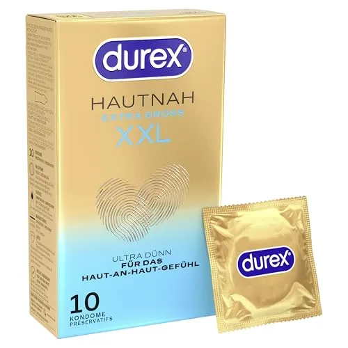 Produktbild Durex Hautnah XXL Kondome – Ultra dünn, mit großer anatomischer Easy-On-Form & mit Silikongleitgel befeuchtet – 10er Pack (1 x 10 Stück)