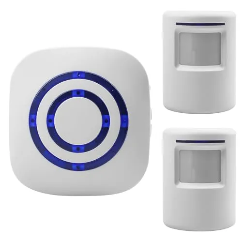 Durchgangsmelder Set, Bewegungsmelder Set mit 1 Elektronischem Plug-in-Empfänger 2 PIR-Bewegungssensor-Detektor, Funkalarmanlage für Laden, Wohnmobil, Zuhause, Garage