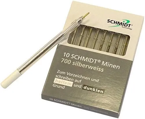 SCHMIDT® Minen 700 silberweiss, Silberminen, 10 Stück mit Halter