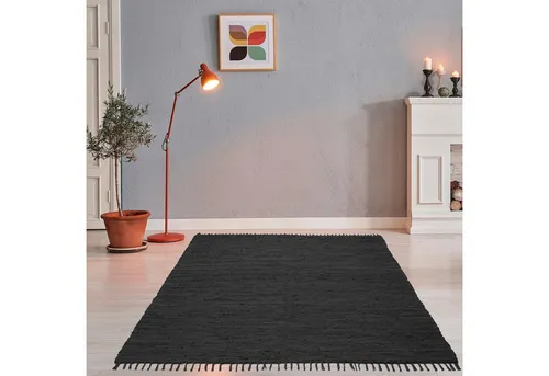 Theko Happy Cotton Teppich 601_Anthracite - Rechteckiger Teppich aus 100% Baumwolle, handgefertigt und waschmaschinengeeignet bis 30°C für einfache Pflege.