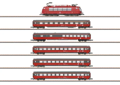 Märklin 81282 Z Zugpackung EC Mozart - Modelleisenbahn: Eurocity Zugpackung mit detaillierten Wagen und Elektrolokomotive, ideal für Sammler und Eisenbahn-Fans.