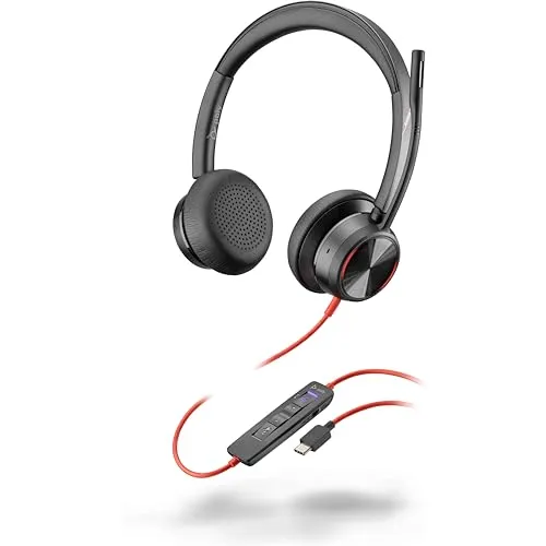 Poly Blackwire 8225-M Stereo-Headset - PC-Headset mit Active Noise Cancelling und Microsoft Teams Button, bietet außergewöhnliche Audioqualität und optimalen Komfort für konzentriertes Arbeiten.