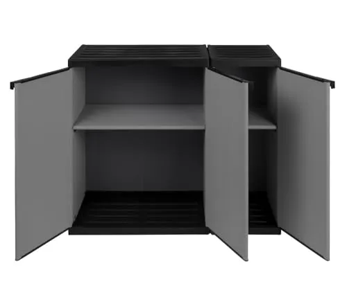Kreher Modularer Universal Kunststoffschrank 2 in 1 mit 3 Türen - Praktisches Schranksystem aus robustem Kunststoff für flexiblen Stauraum. Ideal für Haushalt oder Werkstatt, schnell und werkzeuglos montierbar. Maße: 102 x 38,5 x 85 cm.