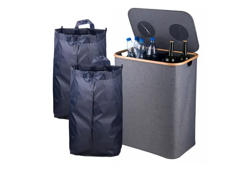 relaxdays Flaschensammler - Pfandflaschen-Sammelbehälter mit 2 Fächern - Haushaltszubehör für effizientes Recycling von Glas- und Plastikflaschen. Mit 140-170 Litern Volumen und entnehmbaren Innensäcken für einfaches Entleeren.