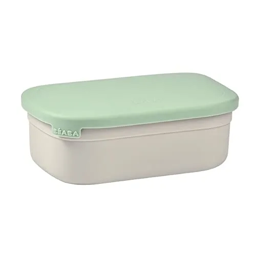 BÉABA, Lunchbox Kind, Brotdose Kinder mit Fächern, Auslaufsicher & BPA Frei, Edelstahldose , Bento Box Kinder, Silikonhülle, extrem robust, ideal für Kindergarten und Schule, 760mL, grau/Salbeigrün