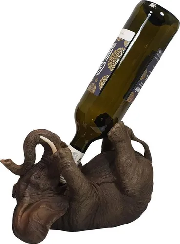 Fachhandel Plus Flaschenhalter Flaschenhalter Weinflaschenhalter Elefant Figur Skulptur Deko, handbemalt, Wein-Accessoire.