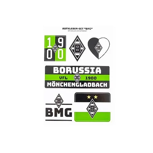 Borussia Mönchengladbach Aufkleber-Set 'BMG' - Verschiedene Borussia Motive, Grün, Vinyl, Rechteckig, 10 Stück, Minimalist, Sports