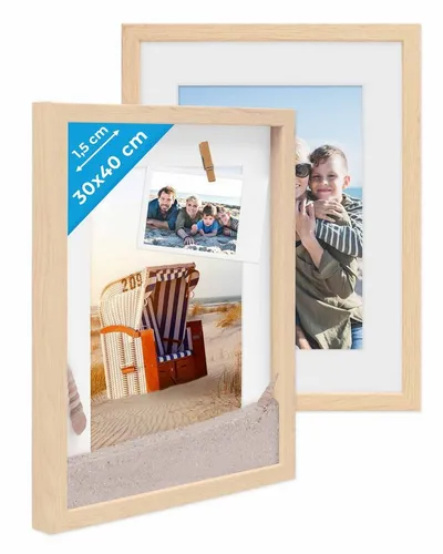 PHOTOLINI Bilderrahmen 2er Set 3D-Rahmen mit Passepartout / für Objekte bis 1,5 cm Tiefe