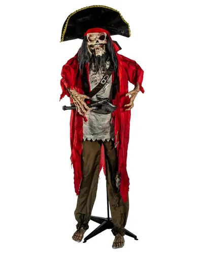 Horror-Shop Unheimlicher Skelett Pirat mit Licht, Bewegung & Sound - Gruselige 190 cm hohe Animatronic mit biegsamen Armen und rotem Schädellicht. Perfekt für aufregende Deko in Geisterbahnen oder Halloween-Partys. Aktivierung durch Geräusche für schaurigen Spaß!