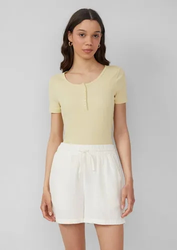 QS Kurzarmshirt Geripptes T-Shirt mit Knopfleiste