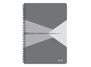 Notizbuch Leitz Office, Format A4, 90 karierte Blatt, lässt sich um 360° öffnen, Spiralbindung, Kunststoff-Einband, FSC®-zertifiziert, grau