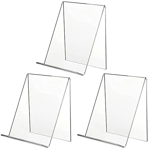 Aieraczy Buchständer, 3 Stück Buchhalter, Buchaufsteller Acryl Ständer, Prospektständer, Bücherständer, Buchstütze Plexiglas Aufsteller, Kochbuchhalter für Bilderständer, Bücher Zubehör, Flyers