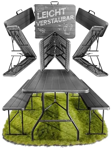 ONDIS24 Bierzeltgarnitur Lena, klappbar und wetterfest - Bierzeltgarnitur mit 2 Sitzbänken und Tisch, ideal für Feste. Hohe Belastbarkeit von bis zu 480 kg, mit praktischen Tragegriffen für einfachen Transport.
