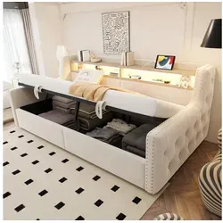 Odikalo Schlafsofa 90x200 cm mit LED-Beleuchtung & Stauraum