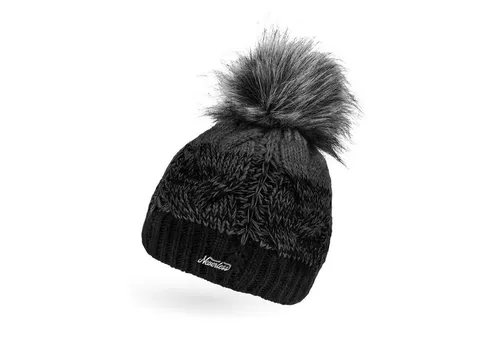 Neverless Bommelmütze Damen Strick-Mütze gefüttert Fleece-Innenfutter Fell-Bommel Kunstfell Winter-Mütze Bommelmütze Zopfmuster mehrfarbig Neverless®