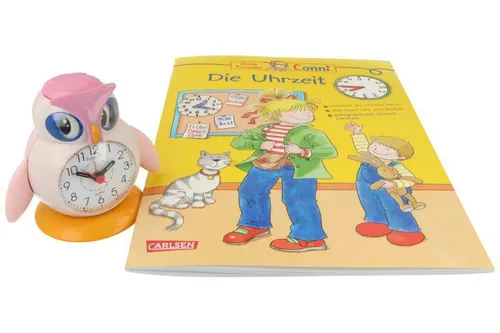 Eichmüller Kinder Wecker Eule rosa mit Lernbuch Conni Buch Uhrzeit lernen