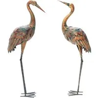 COSTWAY 2er Set Kranich-Gartenstatuen mit Metallrahmen in bronze von Costway