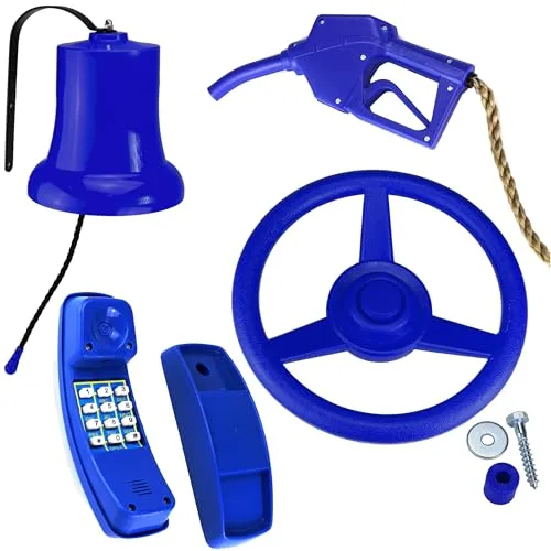 Set für Spielturm Zubehör Blau Lenkrad Glocke Telefon Zapfpistole für Tankstelle Polizei
