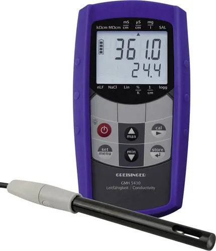 Greisinger GMH 5430-400 Kombi-Messgerät - Wasserzähler für präzise Messungen von Leitfähigkeit, Salinität und TDS; ideal für Industrie, Trinkwasserüberwachung und Lebensmittelkontrolle.