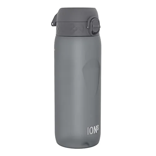 ion8 Trinkflasche, 750ml, Auslaufsicher, Einhandöffnung, Sichere Verriegelung, Spülmaschinenfest, BPA-frei, Tragegriff, Klappdeckel, Handgeformter Griff, Leicht zu Reinigen, Klimaneutral, Grau