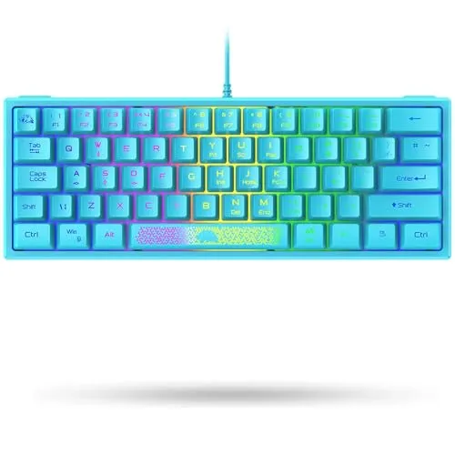 LexonElec K61 60% Prozent Blau Mini Gaming Tastatur Pc RGB Beleuchtung - UK Layout QWERTY Keyboard - Mechanische Fühlen Ergonomie - Anti-Ghosting Double Shot Tastenkappen - Für Laptop Computer