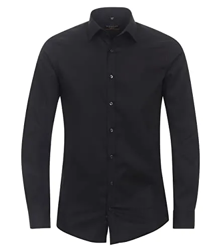 Redmond Businesshemd Uni Slim Fit Schwarz XXL - Herrenhemden, hoher Tragekomfort aus reiner Baumwolle mit Slim Fit Schnitt und elegantem Kent-Kragen