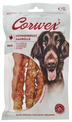 Corwex Hühnerbrust Maxi-Kaurolle 150g – Langer Kauspaß für große Hunde