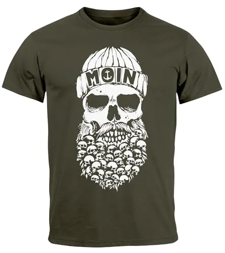 Neverless® Herren T-Shirt Totenkopf Nordisch Moin Hamburg Dialekt Skull Anker Fashion Streetstyle Army XXL