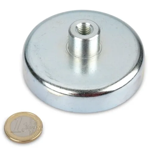 Ferrit Flachgreifer Ø 80,0 x 18,0 mm, Buchse M10, 61 kg von magnets4you