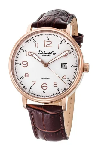 Eichmüller Automatikuhr RE7018 - Herrenuhr 42 mm mit braunem Lederband - Herrenuhr mit präzisem Automatikwerk und stilvollem, IP rosé beschichtetem Gehäuse. Ideal für den modernen Mann, der Wert auf Qualität und Design legt.