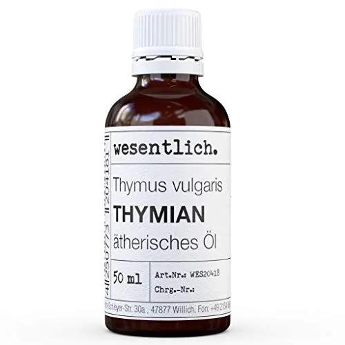 ThymianÖl - 100% naturrein ätherisches Öl von wesentlich. (50ml) - Ätherische Öle Singles: 100% naturreines Thymianöl aus Spanien, ideal für Aromatherapie und Kosmetik, ohne synthetische Zusätze für höchste Qualität.