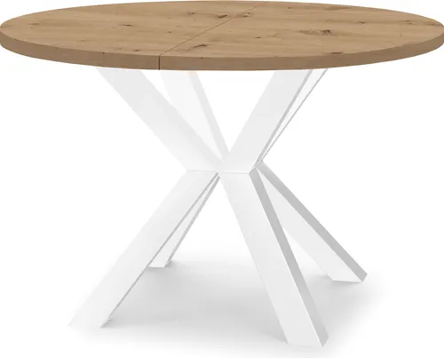 Runder Ausziehbarer Tisch RAL – Loft-Stil, Ø 90/140 cm, Eiche Artisan/Weiß - Esstisch im Loft-Stil, ausziehbar von 90 cm auf 140 cm, robust mit Buchenholzbeinen und laminierter Platte. Ideal für moderne und rustikale Interieurs.