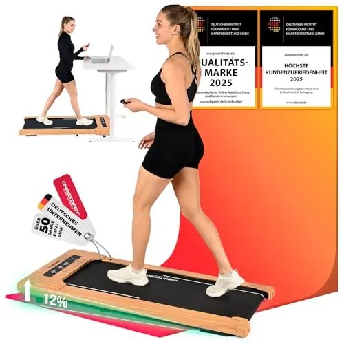 Christopeit Walking Pad 4.2 – ultraflaches Laufband (11 cm), bis 6 km/h, 7 Programme, LED-Display, Fernbedienung, Bluetooth, Pulsmessung, Kinomap/Zwift/Fithome kompatibel, bis 120 kg, Platzsparend