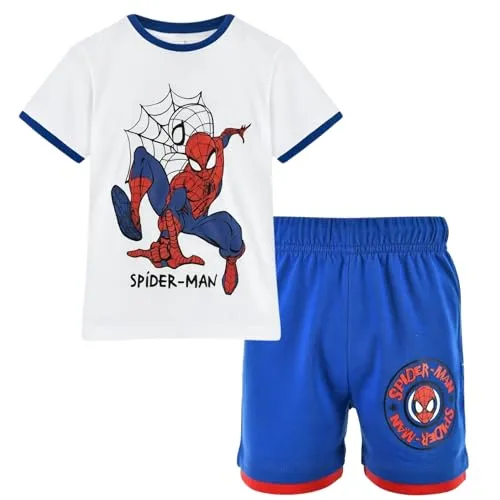 Disney Spider-Man Jungen Set, T-Shirt und Shorts, 100% Baumwolle, Weiß und Blau, Avengers Fanmode, Größen 98-128, bequem, Sommer, Marvel (Weiss, 98)