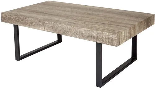 Mendler Couchtisch Kos T576, braun aus Holz, rechteckig 110 x 40 x 60cm - Beistelltisch fürs Wohnzimmer mit stilvollem Kufengestell aus schwarzem Metall und praktischer Höhenjustierung durch verstellbare Füße.