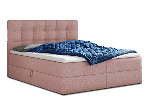 Boxspringbett Best mit 2 Bettkästen – Stilvolles Polsterbett in Pink - Betten: Boxspringbett mit zwei praktischen Bettkästen für extra Stauraum, luxuriöser Bonell-Matratze und inklusive Topper für optimalen Schlafkomfort.