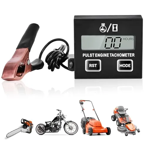 GOEDCH Digitaler Induktiver Drehzahlmesser: Drehzahlmesser Motorsäge Wasserdicht mit Stundenzähler, Kleiner Motortachometer für Kettensägen, Rasenmäher und Motorräder, Batterie Austauschbar