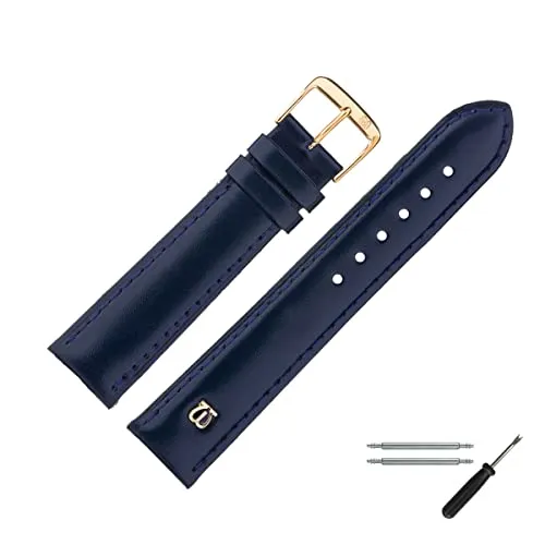 MARBURGER Uhrenarmband 20mm Leder in Blau - Uhrenarmband aus hochwertigem Rindsleder mit verjüngendem Design, ideal für stilvolle Uhren und perfekten Tragekomfort.