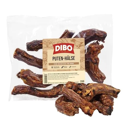 DIBO Puten-Hälse, 250g-Beutel,der kleine Naturkau-Snack oder Leckerli für Zwischendurch, Hundefutter, Qualitätskauartikel ohne Chemie