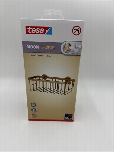 tesa MOON Duschablage - Selbstklebendes Duschregal in Bronze - Duschregal aus rostfreiem PVD-beschichtetem Metall, kratzfest und ideal für alle Oberflächen. Inkl. Klebelösung und Adapter für einfache Wandmontage.