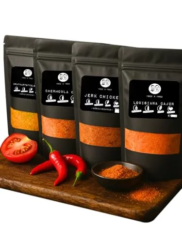 Fred & Fred Gewürze Geschenkset für Männer und Frauen - 4er Gewürze Set - Feinkost Grill-Gewürz zum Grillen, Kochen & Verfeinern (4x 120g Beutel)