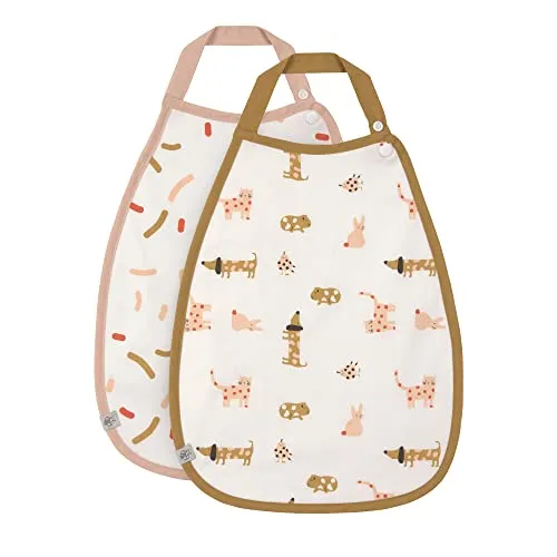 LÄSSIG Baby Kleinkind Lätzchen (2 Stk.) Bio-Baumwolle Druckknopf / Medium Drop Bib Little Mateys spicy orange