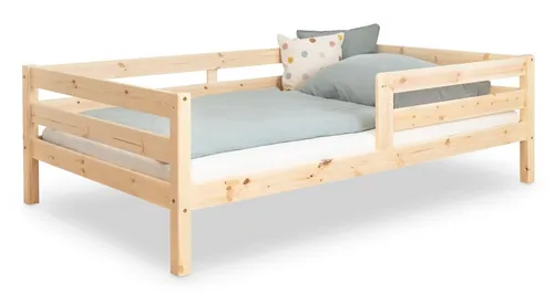 Ehrenkind Kinderbett Sona aus massivem Kiefernholz mit Rausfallschutz (Jugendbett in Natur, Kinder Bett), Kinderbett 90x200 cm