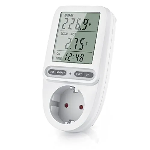 CSL – Energiekostenmessgerät Stromkostenmessgerät Stromverbrauchszähler – 3 Zoll großes Display – max. 3680 Watt – 4 Tasten – inkl. Backup-Batterie