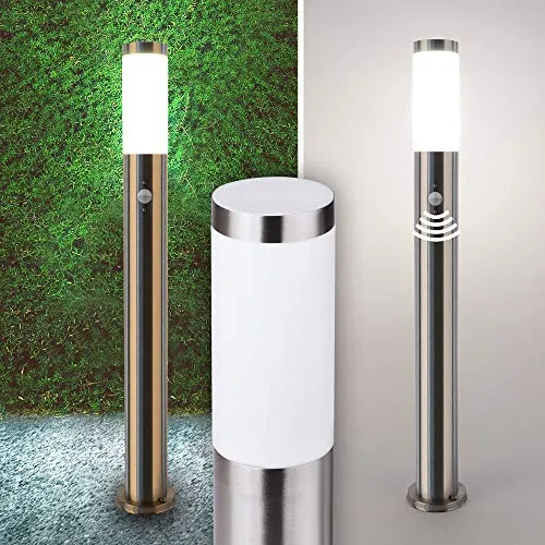 Edelstahl-Außenleuchte E27 mit Bewegungsmelder - Stilvolle Wegeleuchte für Garten & Terrasse - Wegeleuchten mit E27 Fassung und Bewegungsmelder, ideal für Sicherheit und Atmosphäre im Garten. IP44 Schutzart, für LED und Energiesparlampen geeignet.