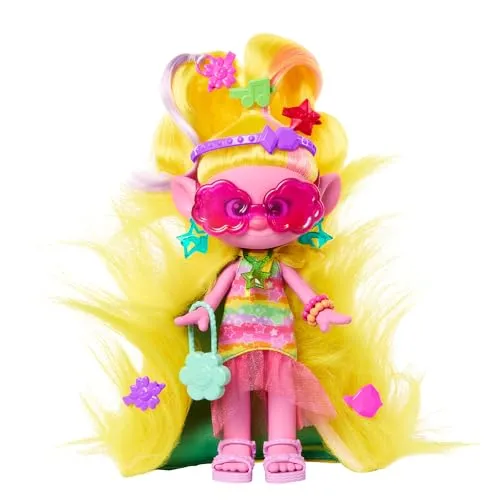 Mattel DREAMWORKS TROLLS Gemeinsam Stark – Hairsational Reveals Viva-Modepuppe, 15 Haar- und Modeaccessoires, pelzige Plüschhaare, juwelenförmiger Behälter, für Kinder ab 3 Jahren, HNF17