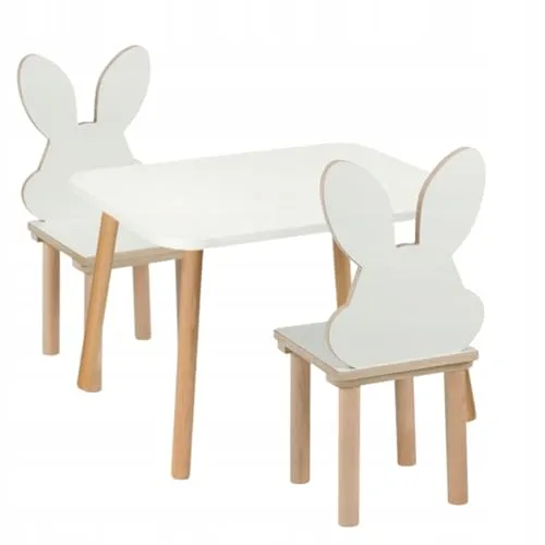 PlayPals Furniture Kindertisch mit 2 Stühlen- Kinder Tisch Stuhl Set aus Holz, 50x 70 cm- Kindersitzgruppe,natürliche Sitzmöbel für Kinder- Kinderstuhl-Set